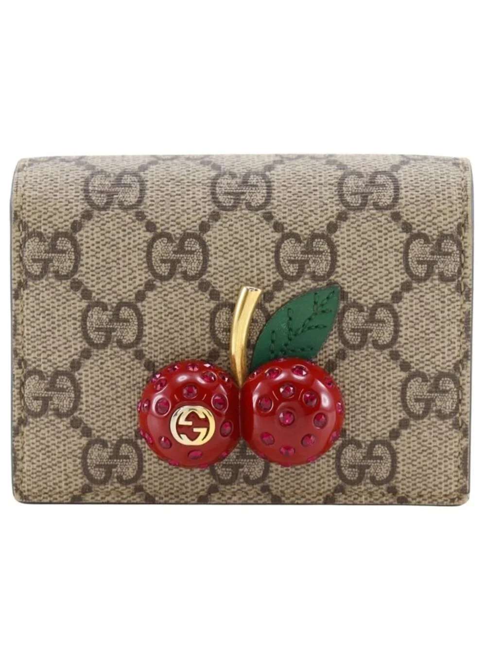 Gucci Cherry Compact Wallet GG Supreme Canvas Brown Bifold